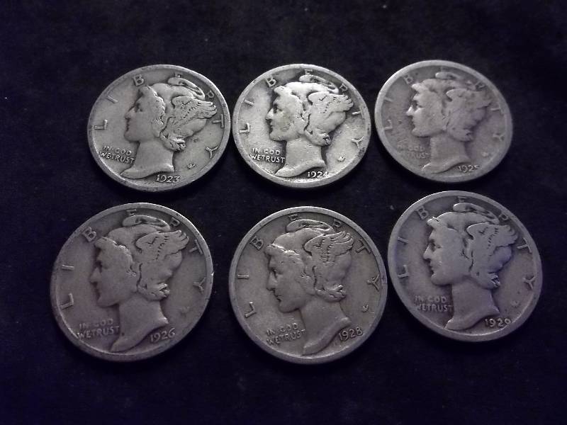 1923, 1924, 1925, 1926, 1928 S, 1929 Mercury Dimes