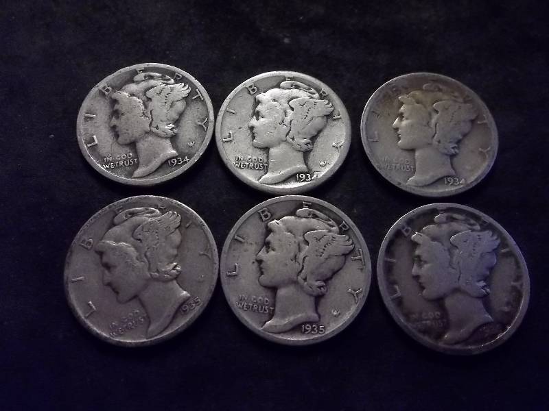 1934, 1934 D, 1934 S, 1935, 1935 D, 1935 S Mercury Dimes