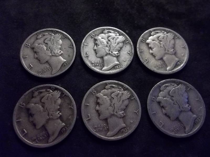 1936 , 1936 D, 1936 S 1937, 1937 D, 1937 S Mercury Dimes
