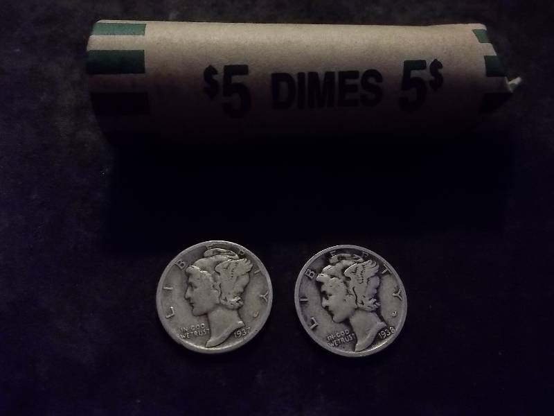 Full Roll Of Mercury Dimes 1930s & 1940s