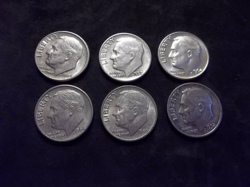 6 Roosevelt Dimes 1946-1964