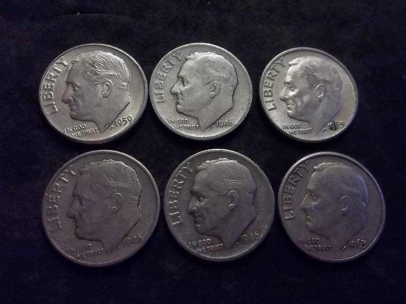 6 Roosevelt Dimes 1946-1964
