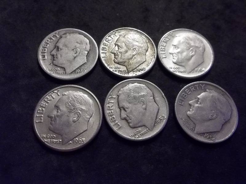 6 Roosevelt Dimes 1947-1963