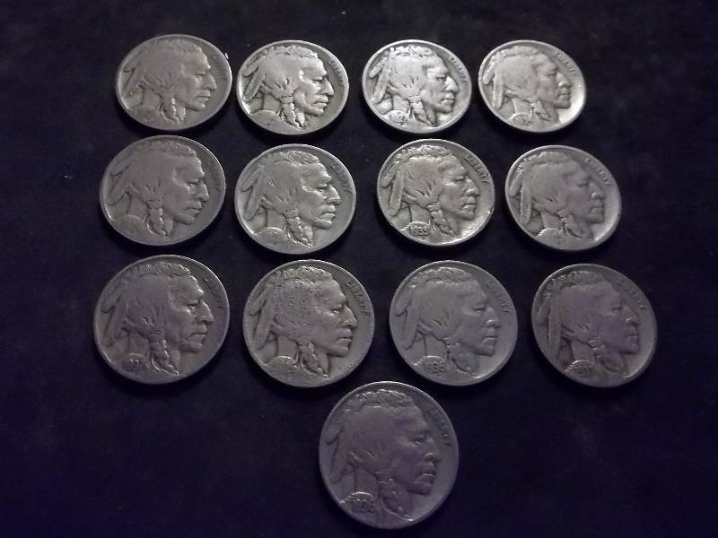 13 Buffalo Nickels 1920s & 1930s