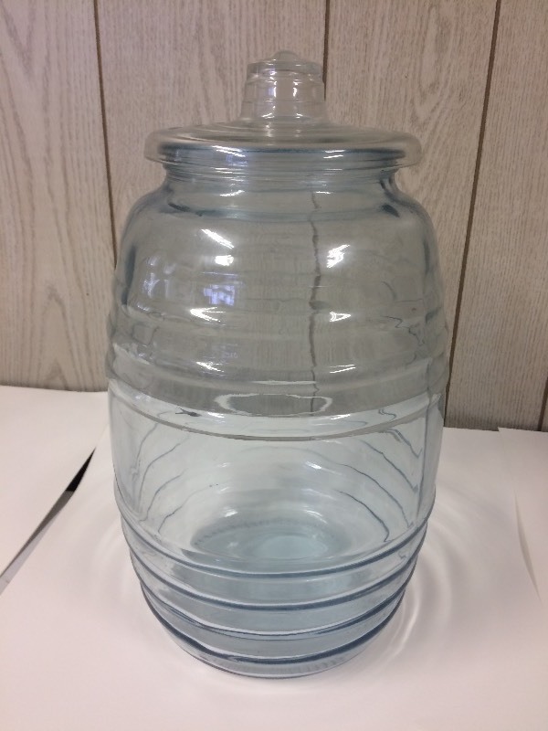 lot 4 image: Covered Glass Pickle Jar