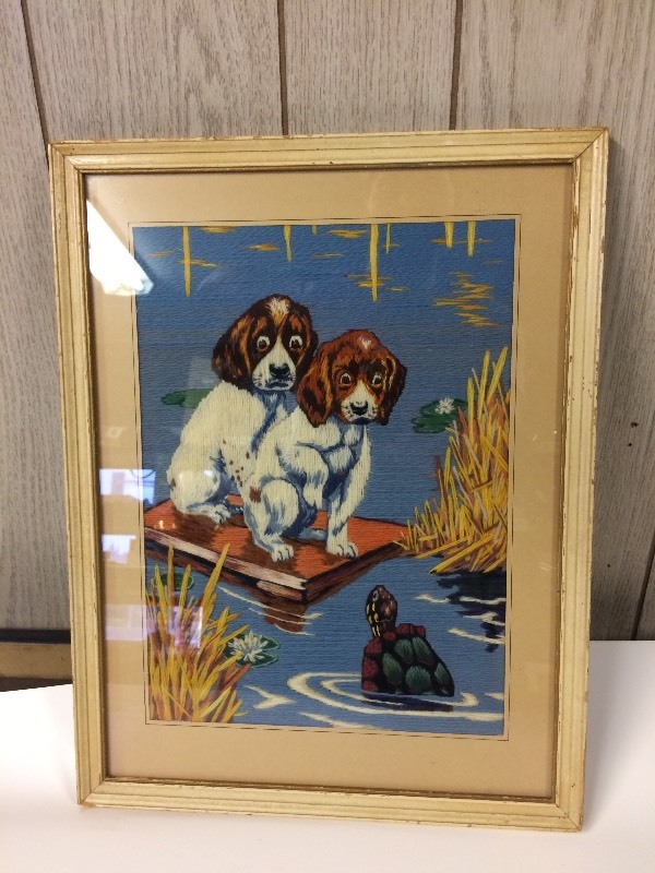lot 33 image: Framed Embroidery - 2 Dogs & Turtls