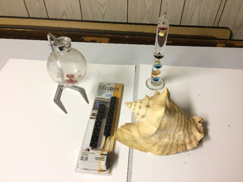 lot 61 image: New LED Flex Lights, Glass Barometer, Glass France Coffee Maker, Shell
