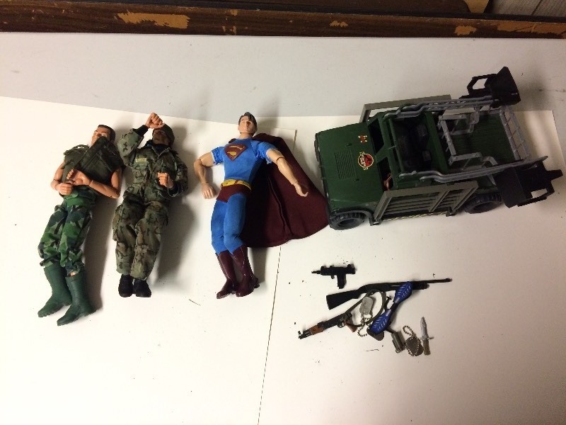 lot 67 image: Jurassic Park Vehicle, 2 GI Joe Dolls, Superman Doll