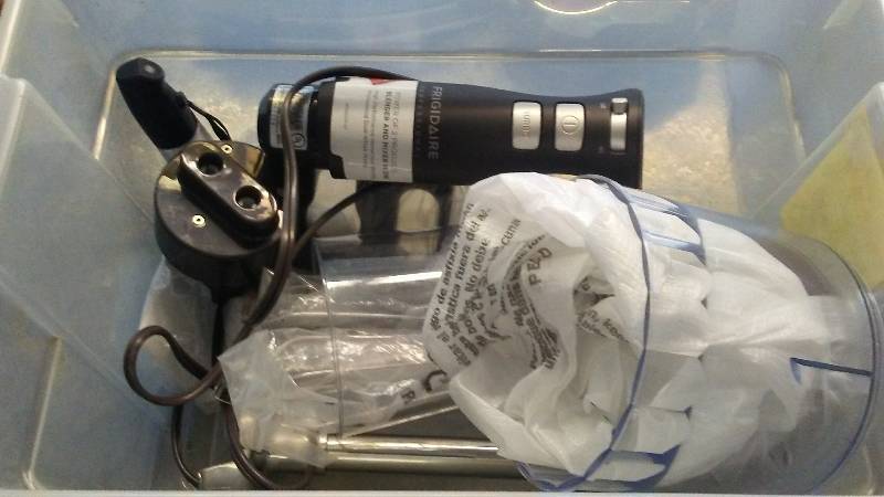 lot 72 image: Rival Iron, Shark Iron, Oster Mixer, GE Belgian Waffle Maker, Fridgidaire Immersion Blender