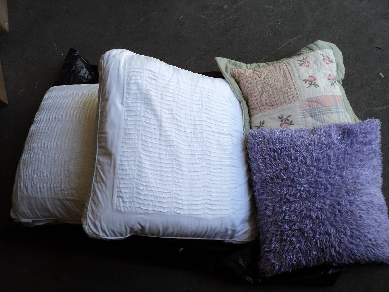 4 pillows, white are 24in squares...