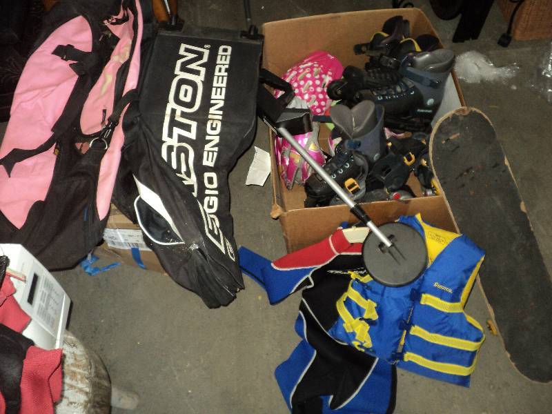 misc, toys and bags and life jacket...