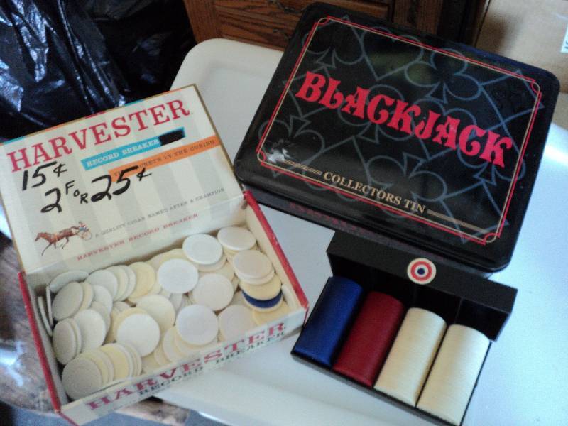 blackjack collectable tin and poker...