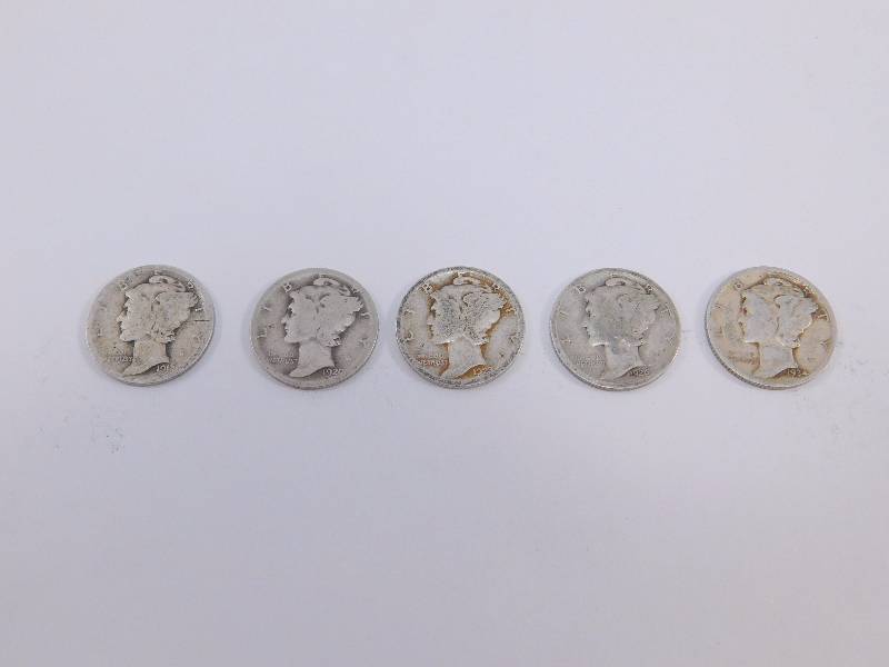 lot 1 image: 1918 D, 1920, 1923, 1926, 1934 Mercury Dimes