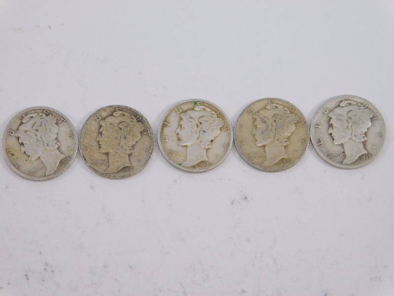 lot 17 image: 1928, 1935 S, 1936, 1937 D, 1938 Mercury Dimes