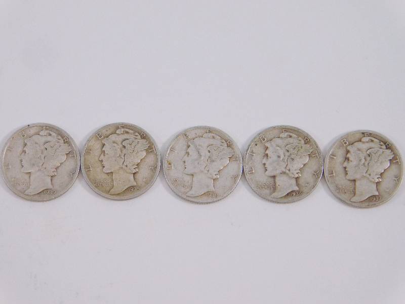 lot 19 image: 1935 D, 1936, 1937, 1938, 1939 D Mercury Dimes