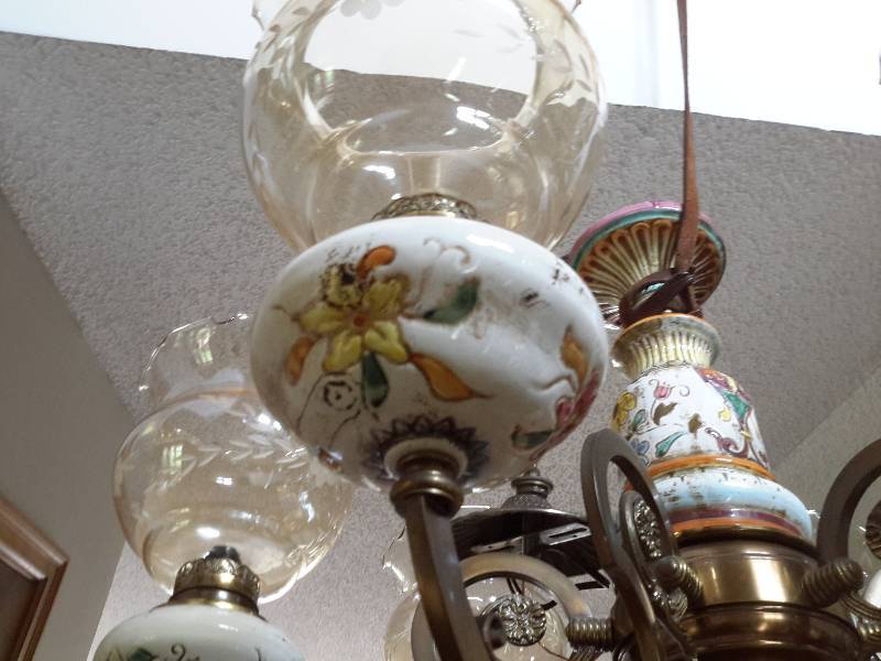 Hand Painted Italian Porcelain and Brass Chandelier