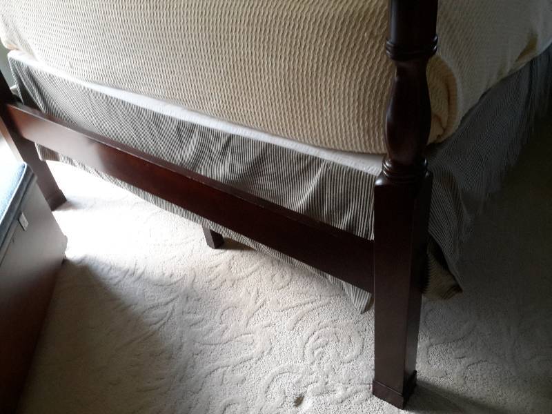 Queen Size 4 poster bed. Matching night stand  Walnut wood