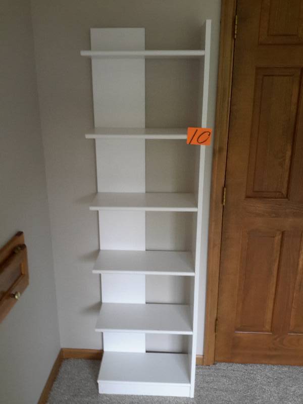 White shelf with multip shelves and Chrome Lamp