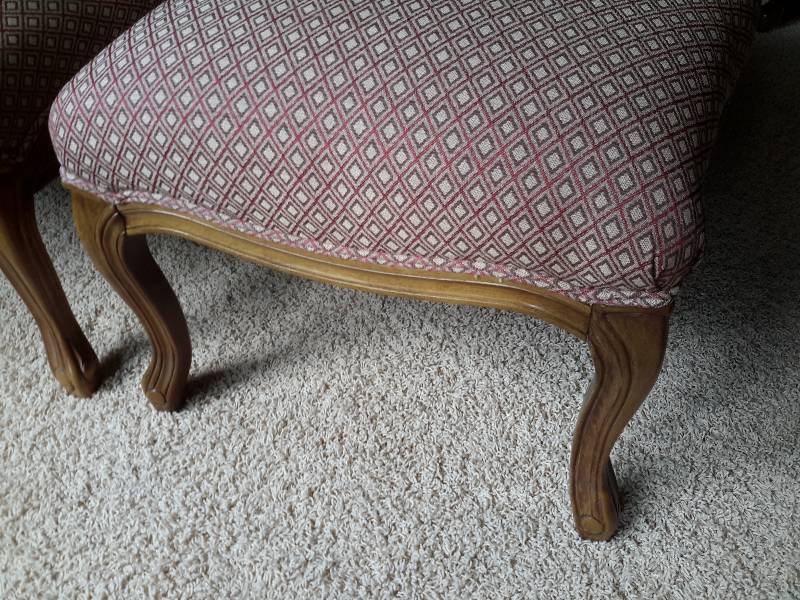 Maple and Upholstered arm chair and ottoman.. Excellent shape