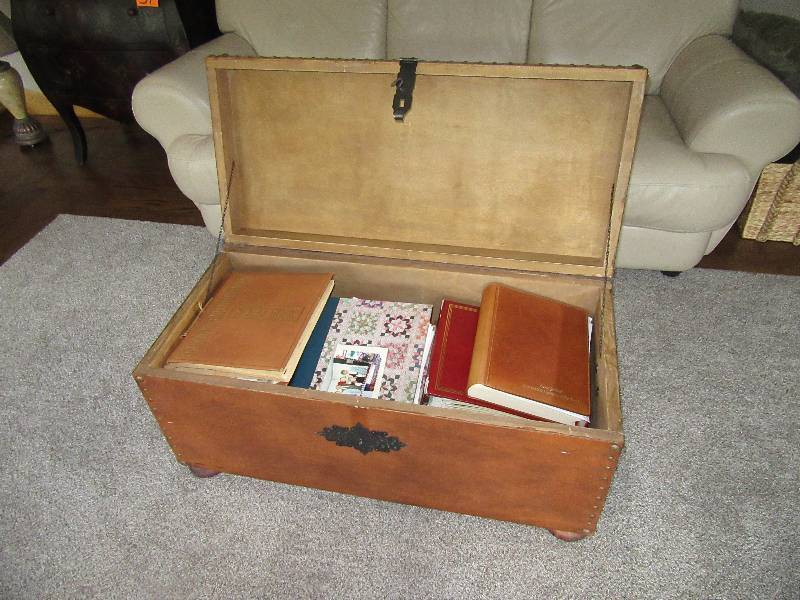Leather covered storage trunkcoffee table with lock