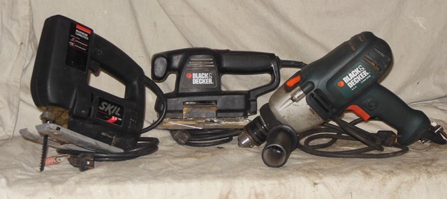 lot 55 image: Skil Jig Saw, Black & Decker Drill, and Black & Decker Sander