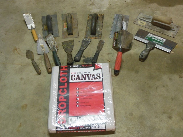 lot 77 image: Drywall Tools and New 4 x 15 Canvas Tarp