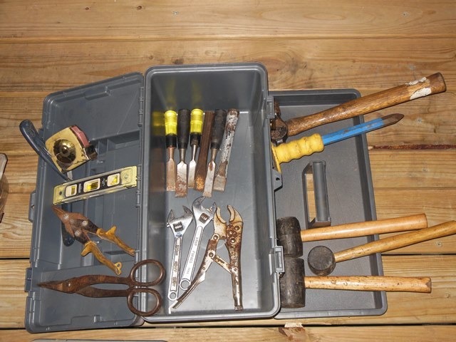 lot 99 image: Assorted Tools and Gray Toolbox