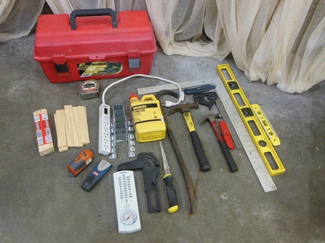lot 101 image: Assorted Carpentry Tools and Red Toolbox
