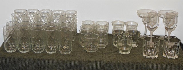 lot 112 image: 10 Tumblers, 10 Standard Glasses, 7 Short Glasses, and other glasses