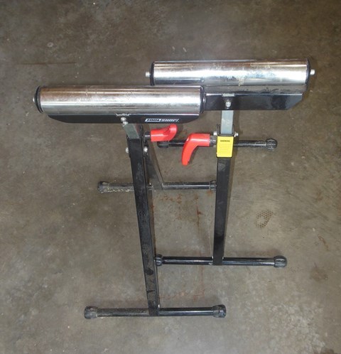 lot 177 image: Pair of Tool Shop Folding Adjustable-Height Material Holders with Roller