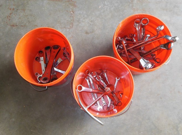 lot 185 image: Three Home Depot Buckets Full of Specialty Wrenches
