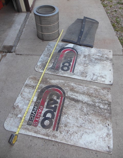 lot 223 image: Mud Flaps (approx. 24 x 36), Grill Cover (approx. 41 x 30), and Filter (Napa Gold 6675)
