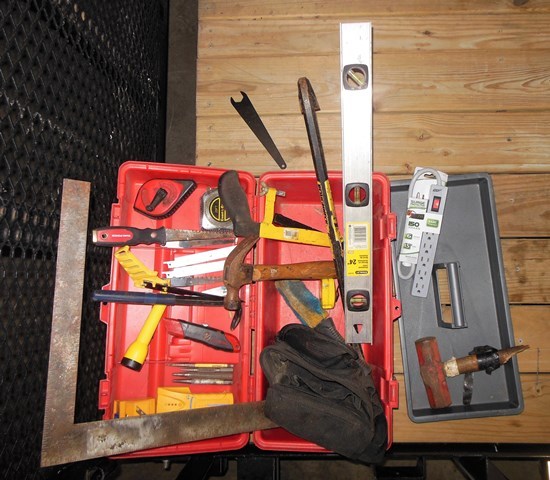 lot 224 image: Red Toolbox and Carpentry Tools