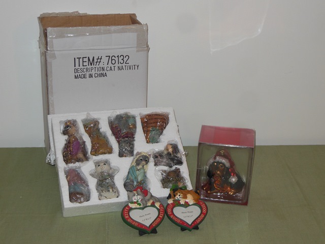 lot 180 image: Cat Nativity and Cat and Dog Ornaments