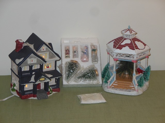 lot 182 image: St. Nicholas Square Victorian Home on Main and Holiday Treasures Holiday Splendor Lighted Fiber Optic Gazebo with Accessory Kit