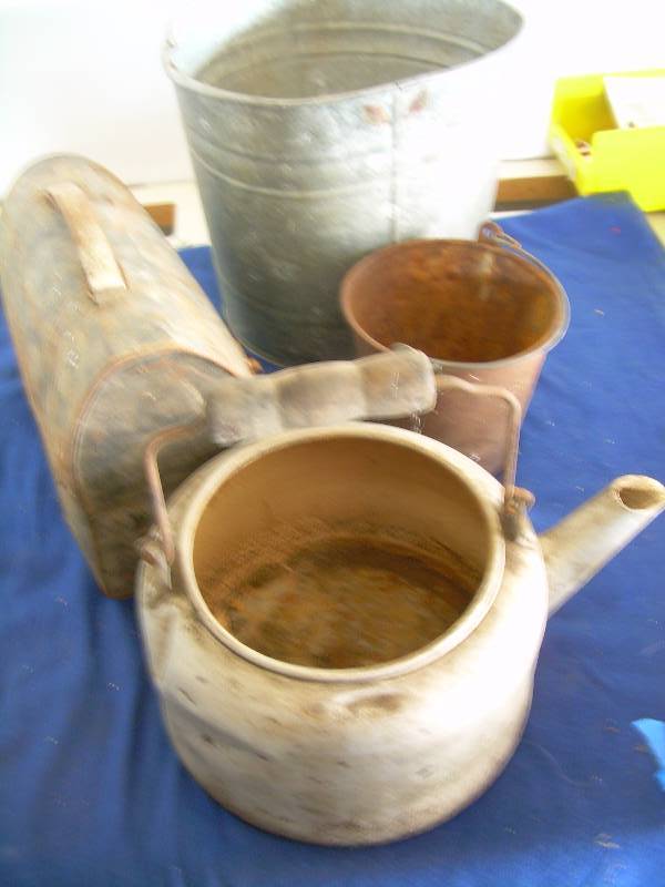 ANTIQUE POTS , PAILS AND LUNCH BOX