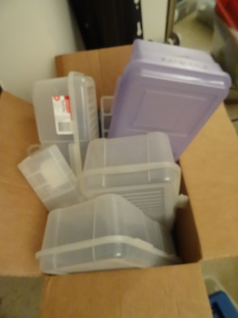 lot 81 image: Box Full OF Misc Plastic Storage Bins
