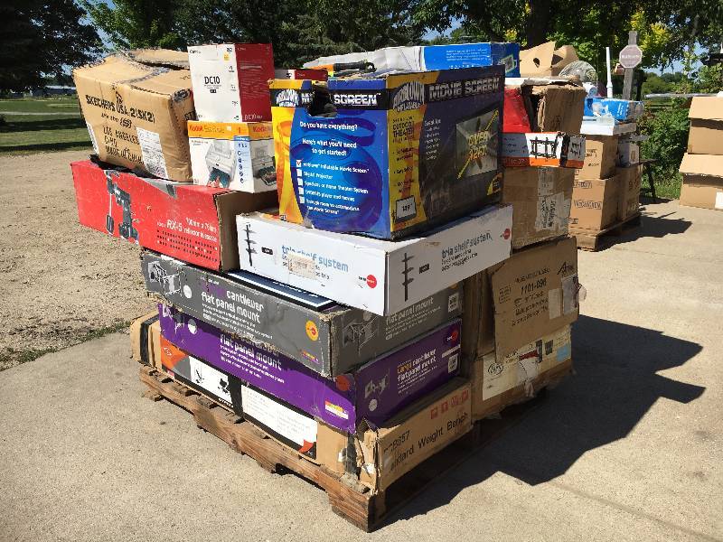 lot 52 image: Pallet of TV Mounts, Movie Screen, Telescopes, Etc.