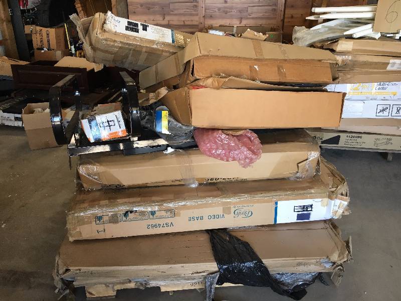 lot 61 image: Pallet of Entertainment Center, TV Stands, Video Stands, Etc.
