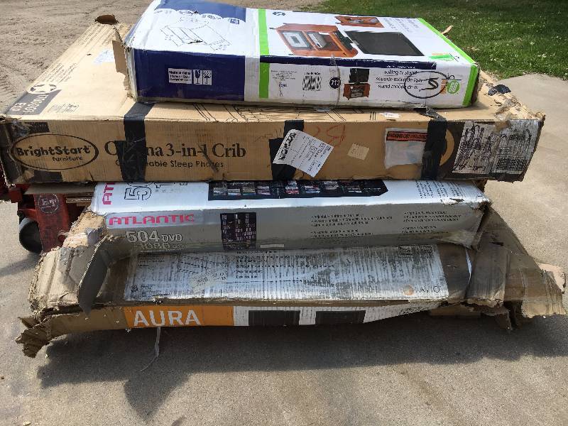 lot 139 image: Pallet of TVEntertainment Stands, Crib, Etc.
