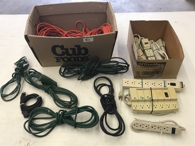 lot 51 image: Box Full Of Assorted Electric Cords...