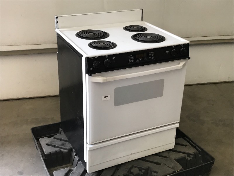 lot 97 image: GE 4-Burner 230Volt Electric Range,...