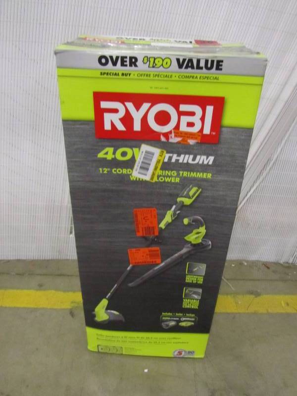lot 31 image: Gas-Like Power 40-Volt Lithium-Ion Cordless String Trimmer and Jet Fan Blower Combo Kit