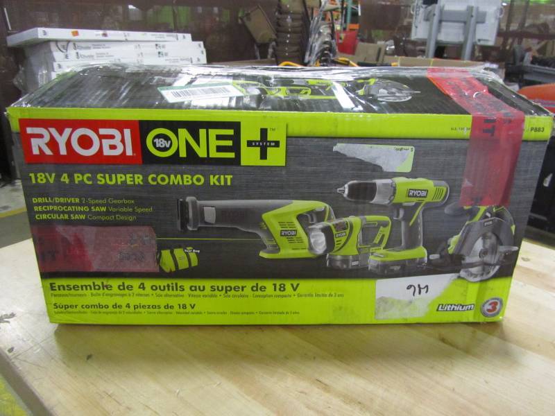 lot 79 image: Ryobi ONE 18-Volt Lithium-Ion Super Combo Kit (4-Piece)