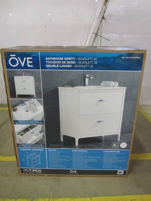 lot 91 image: Scarlett 32 in. W Vanity in White with Ceramic Vanity Top in White with White Basin