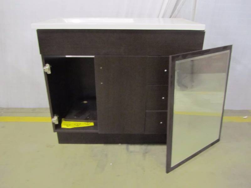 lot 95 image: St. Paul Vanguard 36 in. Vanity in Ebony with Alpine Vanity Top in White and Mirror