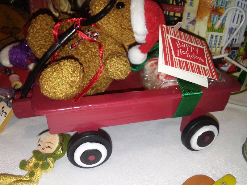 lot 27 image: Vintage Christmas Display with miniature hand saw and more See pictures