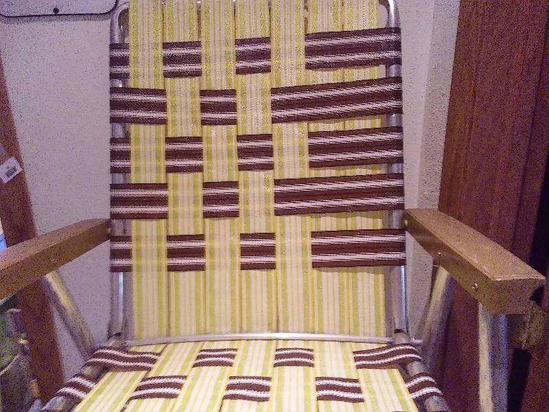 lot 86 image: Vintage Lawn Chairs, Rocker and Reg., Telescoping Fishing Rod,  assorted hardware, binoculars