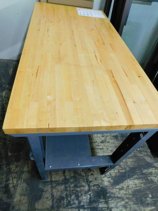 lot 30-1 image: BUTCHER BLOCK TOP WORK TABLE