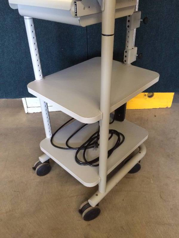 lot 18 image: Retails Used $500 - Richard Wolf 31113.108 Industrial Medical Grade Mobile Workstation Endoscopy Cart Stand with I.V. Pole, Drawer & Power Supply - Super Condition